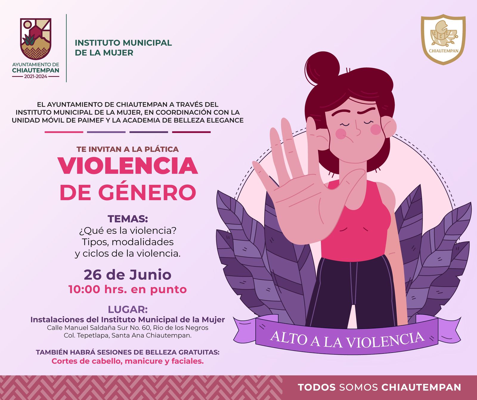 El Ayuntamiento de Chiautempan realizará la plática Violencia de Género